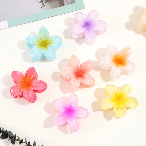 Plumeria Flower Hair Claw Clip Acrylic Gradient Color Non-Slip Beach Holiday Hair Styling Accessory For Women