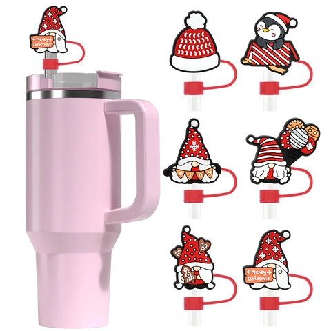 Weihnachten Silikon Strohhalm Abdeckung Staubdicht Wiederverwendbar Strohhalm Topper Für Trinkzubehör Gnom Pinguin Design