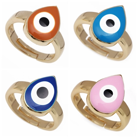 Anillo Ajustable Abierto Ojo Turco En Forma De Lágrima Cobre Esmalte Chapado En Oro Joyería Creativa Para Mujeres