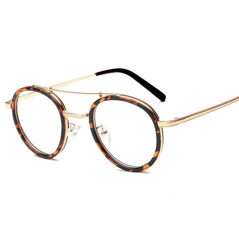 Lunettes Rondes Rétro À Double Pont Monture En PC Et Métal Verres Transparents Optiques Pour Femmes Hommes Style Littéraire
