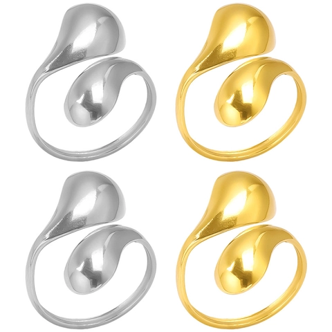 Irregular Water Drop Open Ring 304 Stainless Steel 18K Gold Plated Adjustable Liquid Metal Minimalist Geometric Jewelry Women