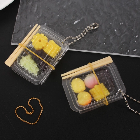 Mini Simulation Fruit Bento Box Keychain Pendant TPR Plastic Miniature Food Play Toy For Dollhouse Decor Accessory