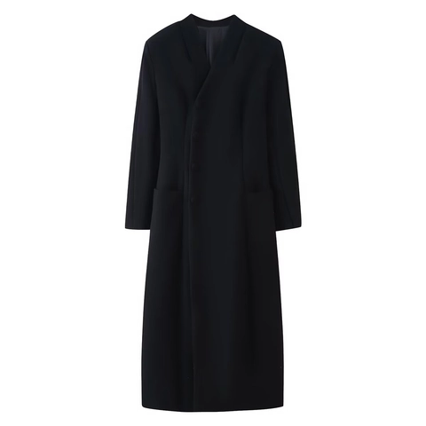 Abrigo Largo de Mezcla de Lana para Mujer Cuello Alto Botones Laterales Color Sólido Cálido Abrigo de Invierno Casual