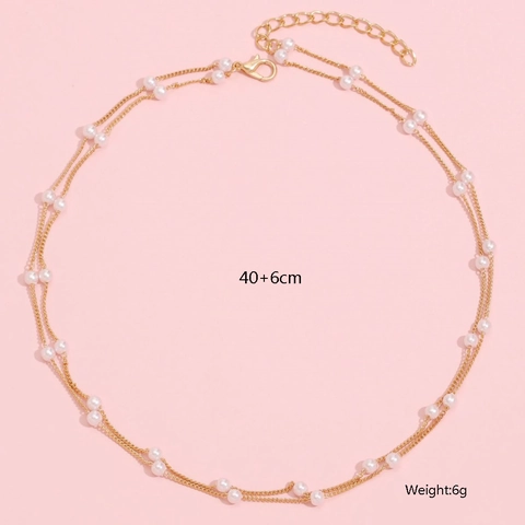 Collier Double Épaisseur Avec Künstliche Perles Fantaisie Chaîne En Alliage Doré Bijoux Bohème Simple Pour Femmes
