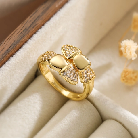 Adjustable Open Rings Geometric Gold Plated Copper Inlaid Cubic Zirconia Light Luxury Ins Style Fashion Jewelry For Women