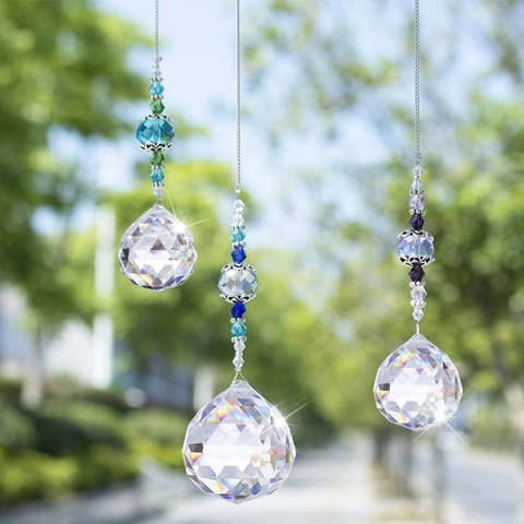 Crystal Suncatcher Prism Ball Rainbow Maker Hanging Ornament Window Garden Home Decor Reflective Colorful Beads Metal Chain