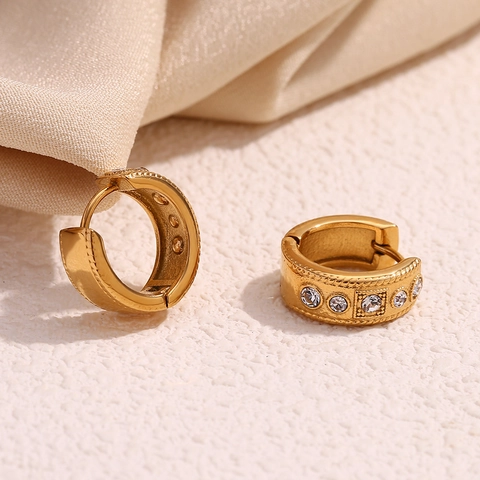 Vintage Creolen Edelstahl 18K Vergoldet Gedrehter Rand Strass Zirkon Geometrische Ohrringe Für Damen