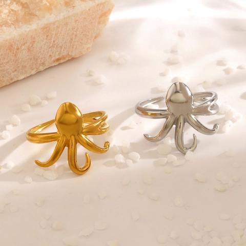 Mode Edelstahl Oktopus Offener Ring Für Damen Minimalistisch Verstellbarer Meerestier Fingerring Strand Urlaub Schmuck Geschenk