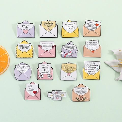Pin De Esmalte De Sobre De Dibujos Animados Aleación Carta De Amor Cita Broche Lindo Corazón Insignia Para Ropa Mochilas Regalo