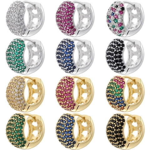 Boucles D'oreilles Huggie Hoop Laiton Zircone Coloré Coeur Creux Bijoux De Mode Élégants Pour Femmes