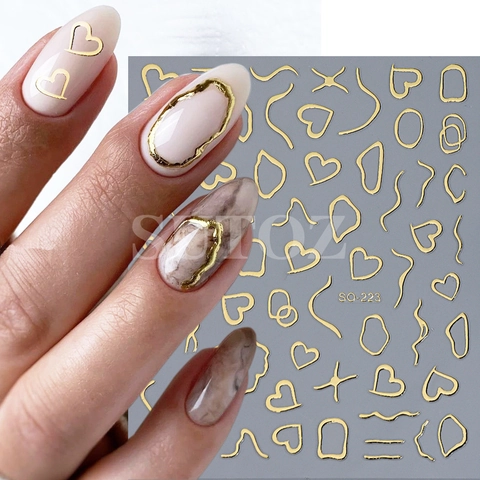 3D Laser Gold Rose Gold Nagelaufkleber Herzen Wellenlinien Französischer Stil Maniküre Dekoration Selbstklebend