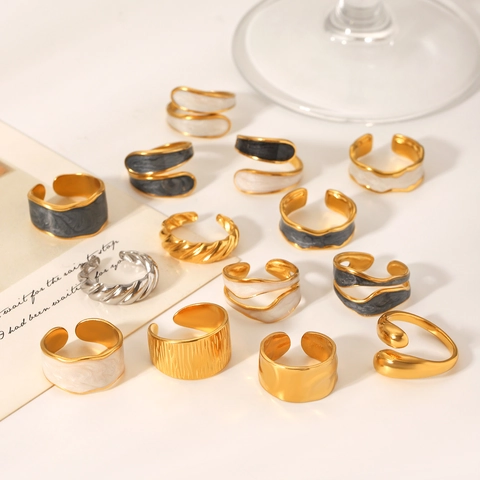 Stainless Steel Open Rings Adjustable Geometric Irregular Enamel Oil Dripping Niche Aesthetic Jewelry For Women Waterproof