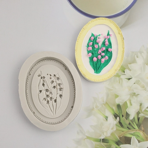 Stampo In Silicone Mughetto Rilievo Cornice Ovale Per Sapone Fatto A Mano DIY Candela Resina Argilla Fondant Decorazione Torte