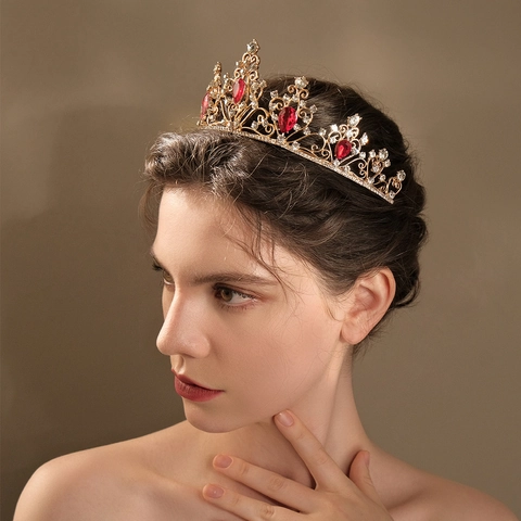 Corona Da Sposa Di Lusso Diadema Lega Rhinestone Goccia D'acqua Pietra Preziosa Barocco Retro Accessori Per Capelli Da Sposa Per Donne