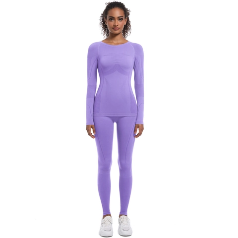 Nahtloses Yoga Set Langarm Oberteil Und Leggings Mit Hoher Taille Fitness Workout Sportkleidung Für Damen