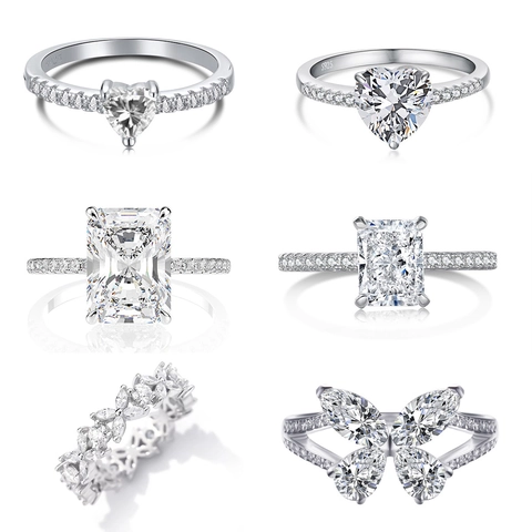 925 Sterling Silver Ring For Women Luxury Sparkling Rhinestone Heart Butterfly Geometric Engagement Wedding Jewelry Fine Finger Ring