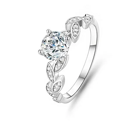 Anillo De Plata De Ley S925 Con Moissanita Para Mujer Diseño De Hoja Incrustaciones Circonia Diamante De Imitación Anillo Abierto