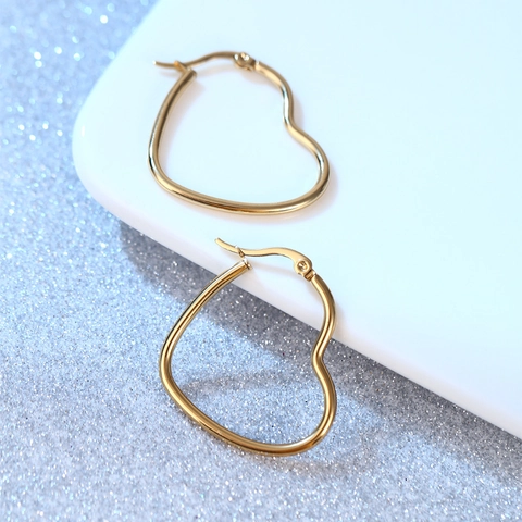 Orecchini a Cerchio a Cuore in Acciaio Inossidabile per Donna Placcati Oro Cuore Geometrico Lucidato Accessori Gioielli di Moda