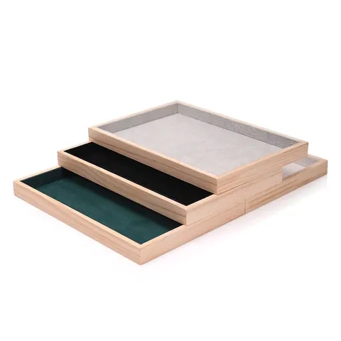 Solid Wood Jewelry Display Tray With Velvet And Leather Lining For Necklaces Bracelets Watches Rings Professional Showcase Organizer