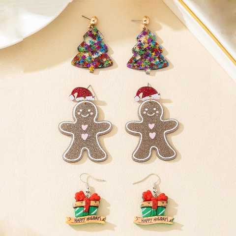 Orecchini Natale Acrilico Resina Glitter Omino Di Zenzero Albero Scatola Regalo Gioielli Festivi Donne