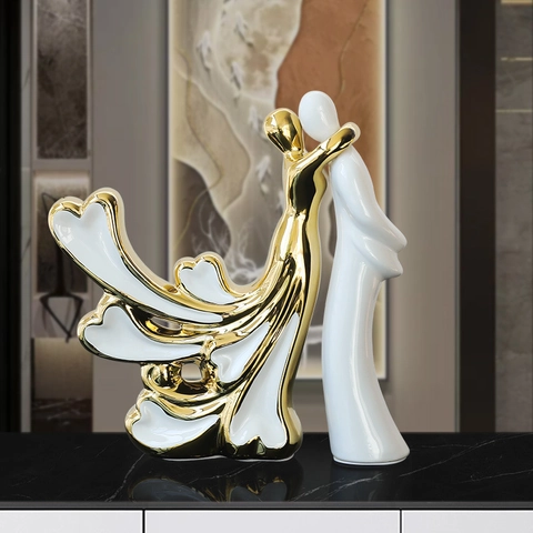 Figurines De Couple En Céramique Sculptures D'art Abstrait Décoration De Maison Moderne Luxe Design Coeur Creux