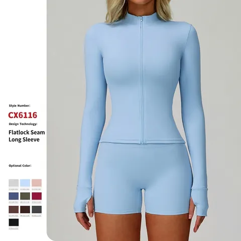 Ensemble De Yoga Pour Femmes Nylon Spandex Fermeture Éclair Col Montant Trous Pour Les Pouces Tenue De Sport