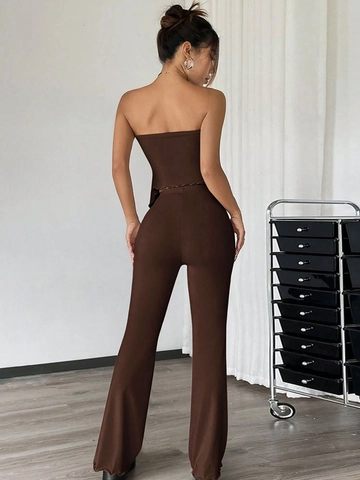 Sexy Gerafftes Bandeau Top Und Schlaghose Mit Hoher Taille Polyester Elastan Streetwear Mode Kleidung