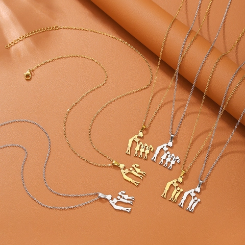Collana Con Pendente Silhouette Madre E Figli Acciaio Inossidabile Cuore Regalo Festa Della Mamma Gioielli