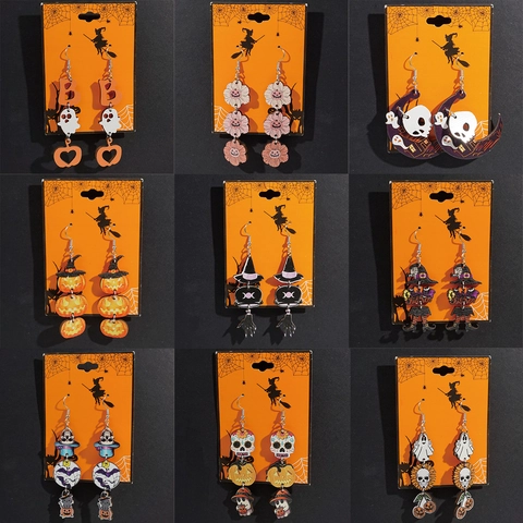 Orecchini Pendenti In Legno Halloween Zucca Fantasma Teschio Pendenti Lunghi Divertenti Accessori Per Feste