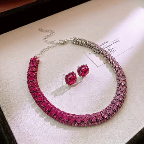 Collana E Orecchini Con Strass Sfumati Choker In Rame Gioielli Di Moda Di Lusso Per Donna Accessori Per Feste Lucenti