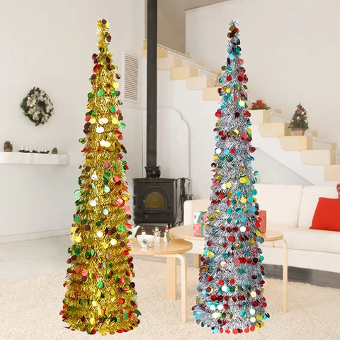 Albero Di Natale Pieghevole In Lamina Paillettes Richiudibile Artificiale Decorazione Festa Casa Albero Metallico Scintillante