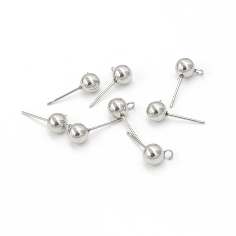 Pendientes De Botón De Acero Inoxidable Perla Redonda Con Bucle DIY Suministros Joyería