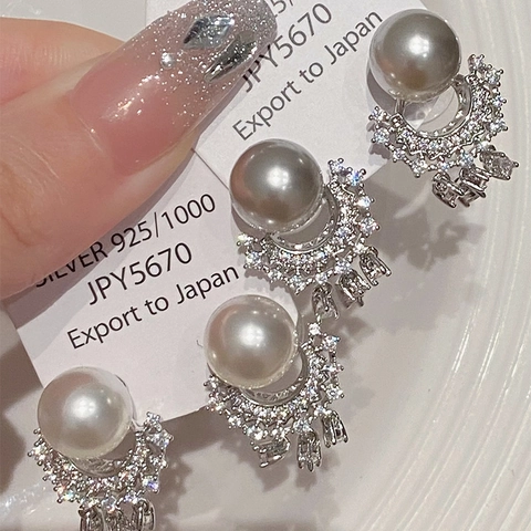 Eleganti Orecchini Di Künstliche Perle Grigie Con Nappine E Perno In Argento Sterling 925 Gioielli Retrò Con Strass Per Donne