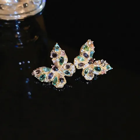 Orecchini A Lobo Farfalla Con Zirconi Colorati Stile Francese Vintage Gioielli In Rame Con Perno In Argento Sterling 925