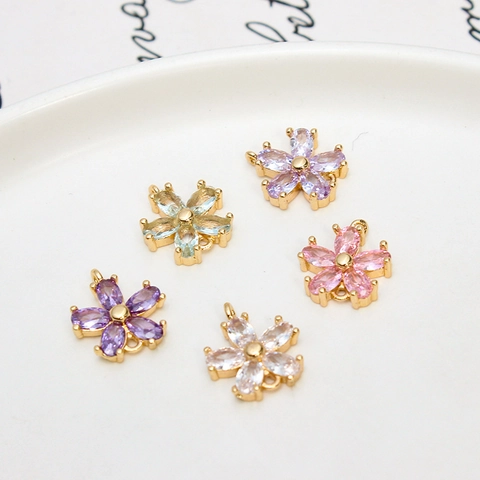 Mini Fleur Charms Pendentifs Cuivre Zircon Connecteurs Double Boucles Pour La Fabrication De Bijoux DIY Colliers Boucles Oreilles