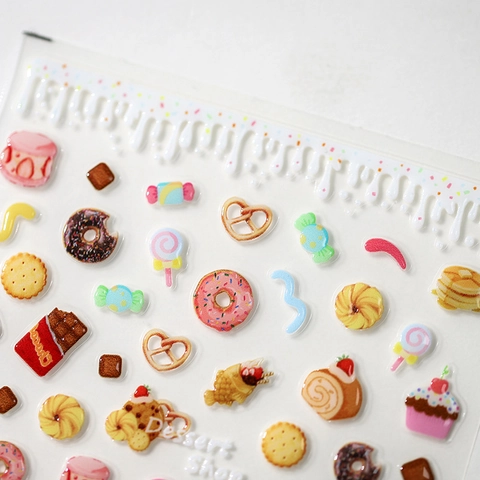 3D Reliëf Nagelstickers Schattig Dessert Thema Cake Donuts Patroon Zelfklevend DIY Manicure Decoraties Voor Vrouwen