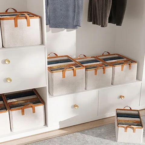 Bac De Rangement Pliable Pour Vêtements En Polyester Avec Cadre En Acier Poignées En Cuir PU Organisateur De Garde Robe
