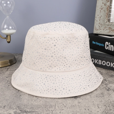 Damen Strass Anglerhut Funkelnd Kristall Fischerhut Polyester Sonnenschutz Faltbar Mode Outdoor Reisen Strandhut