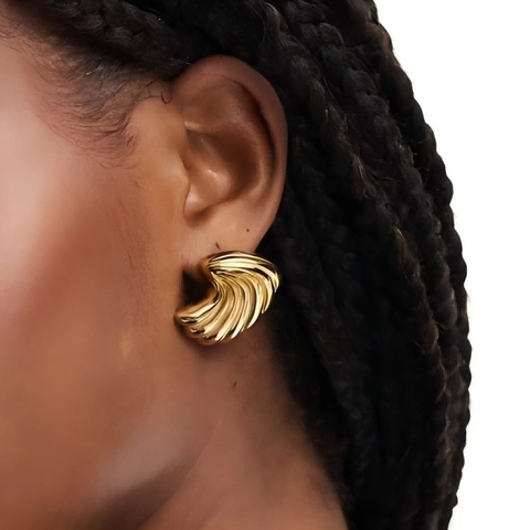 Muschel Ohrstecker 18K Vergoldeter Edelstahl Geometrische Wellentextur Französischer Retro Stil Schmuck Für Damen