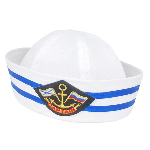 Gorra de Marinero Blanca Unisex Rayada Azul Marino Gorra Plana Capitán Disfraz Sombrero de Marinero Fiesta Festival