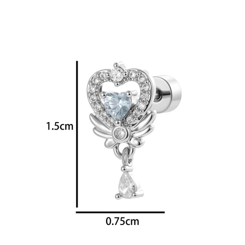 Heart Wing Teardrop Pendant Cartilage Earring Screw Back Copper Cubic Zirconia Piercing Jewelry For Women
