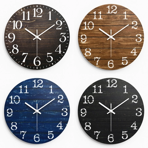 Wall Clock Vintage Wood Grain Silent Quartz Movement Round MDF Decorative For Living Room Bedroom Retro Minimalist