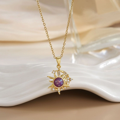 Vergulde Titanium Staal Zon Maan Ster Hanger Halsketting Voor Vrouwen Micro Ingelegde Zirconia Hemelse Luxe Sieraden Cadeau