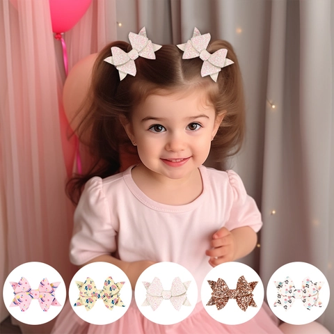 Pinzas Para El Cabello Con Lazo Brillante Para Niñas Lentejuelas Cuero PU Clips De Cocodrilo Patrón Floral Animal Accesorios Para El Cabello