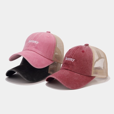 Gorra Trucker Bordada Mommy Algodón Lavado Malla Transpirable Gorra De Béisbol Distressed Para Mujer Sombrero De Sol Ajustable