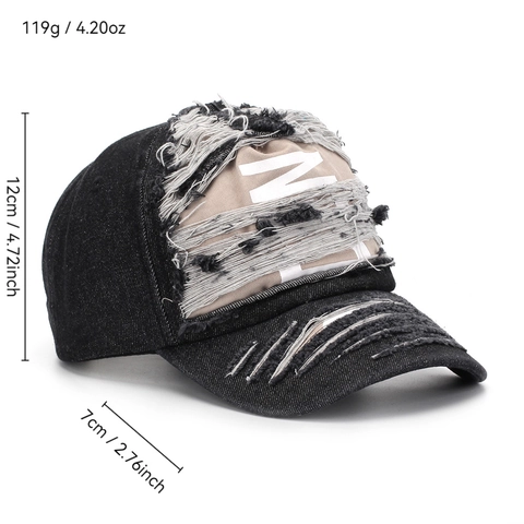 Distressed Denim Baseball Cap Zerrissene Löcher Gefranst Vintage Streetwear Verstellbarer Sonnenschutzhut