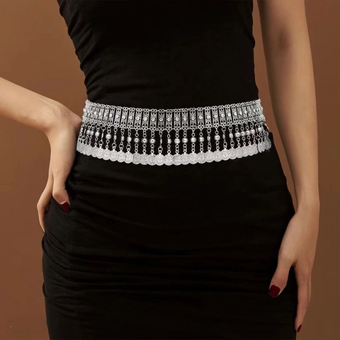 Vintage Coin Tassel Waist Chain Bohemian Ethnic Style Alloy Metal Adjustable Dress Belt Accessory For Women