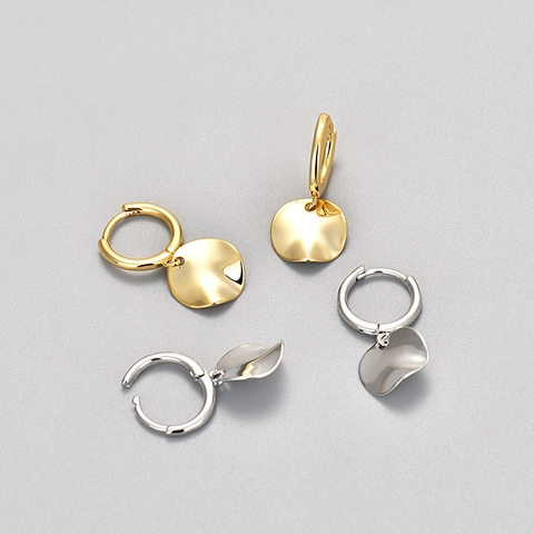 Minimalist Copper Irregular Round Disc Drop Earrings Wavy Texture Gold Silver Electroplated Hoop Pendant Earrings For Women Jewelry