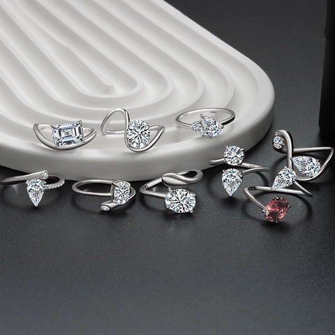 925 Sterling Silver Geometric Irregular Line Ring For Women Shiny Rhinestone Inlaid Personality Light Luxury Fine Jewelry Gift