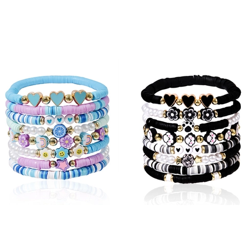 Bracciale Di Perline Multistrato Bohémien Donna Argilla Polimerica Perla Artificial Sintetica Lega Cuore Fiore Faccina Sorridente